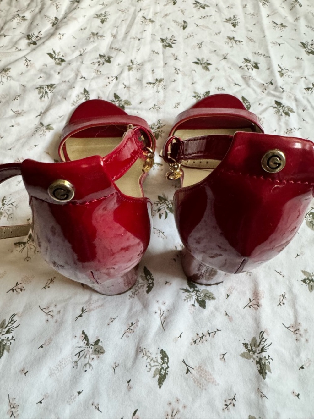Guess Red Suede Ankle-Strap Block Heel Sandals - Picture 5 of 5